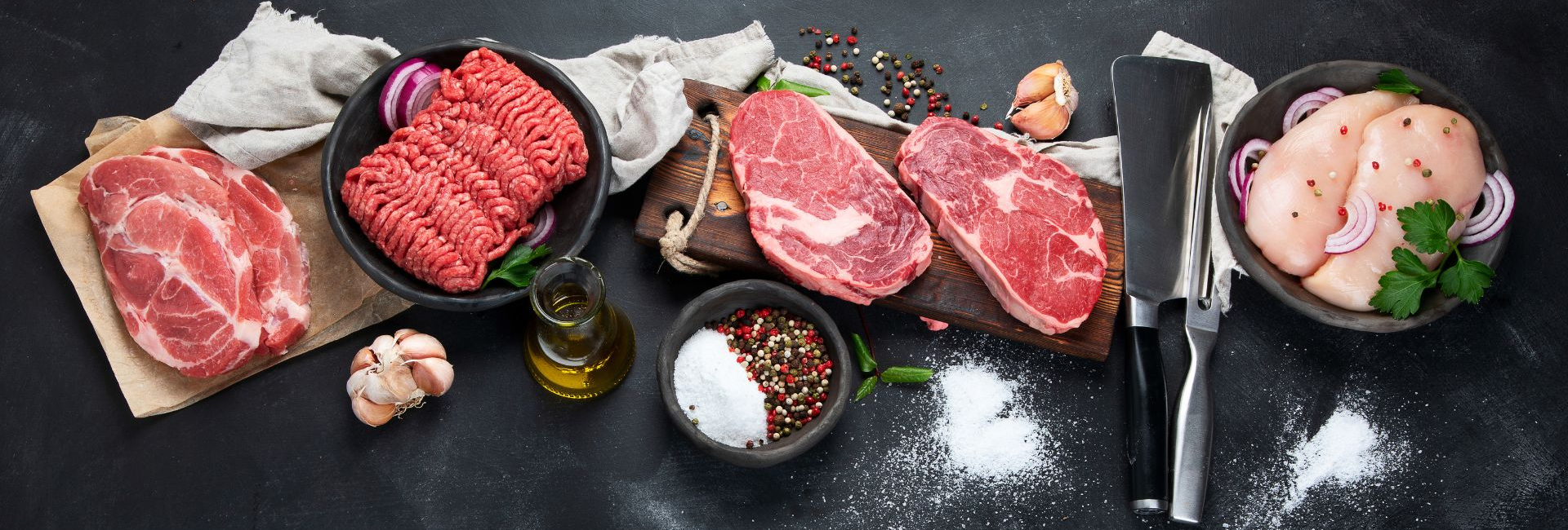 Different cuts of raw meat