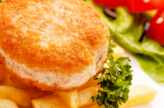 Fish cakes and baked French fries