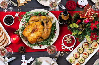 Christmas table full of festive food